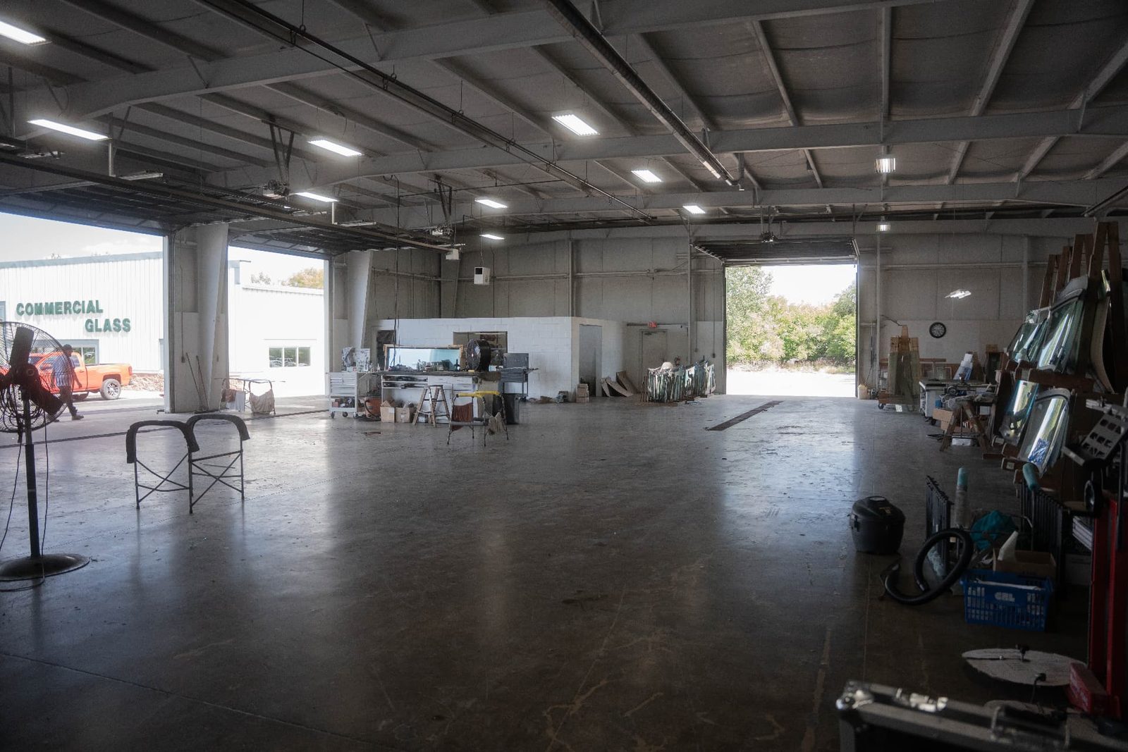 Spacious auto glass service bay inside Jackson Glass Works